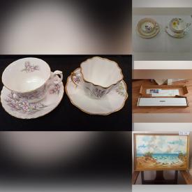 MaxSold Auction: This online auction features teacup/saucer sets, Nippon salt & pepper set, outerwear, hand tools, TV, MCM dresser, tripod walker, sewing machine, small kitchen appliances, office supplies, fabric, knitting machine & accessories, original paintings, collector plates, art pottery, Royal Doulton figurines, Lladro figurine, art glass, antique Wedgwood vase, plant pots, vinyl records and much more!