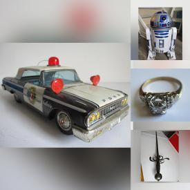 MaxSold Auction: This online auction features lithographs, vintage globe, an old-time camera, decommissioned traffic light, indigenous art, decor, WWII helmets, jewelry, stamps, wool rug, Star Wars collectibles, vintage hand-carved figures, meteorite in presentation case, antique skeleton keys, pinball machines, mandolin, vintage Porsche emblem and much more!