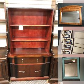 MaxSold Auction: This online auction features wooden cabinet/bookcases, glass shelving unit, vintage wooden mirrors, collector plates, Mexican tiles and much more!