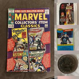 MaxSold Auction: This online auction features comics, sports trading cards, Star War figurines, Hockey coins, Panini Hockey Sticker Panini Hockey Emblems, game puck, sports collectible books, posters, Canadian coin collection, games, Signed pictures and much more.