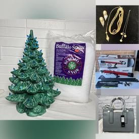MaxSold Auction: This online auction features vintage jewelry, Tasco vintage telescope, Cuisinart bakeware pan, Acer computer, Blink cameras, bed rail, seasonal decor, Elmo slide projector, lamps, linens, Mikasa plates, glass block interior door and much more!