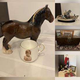 MaxSold Auction: This online auction features British Royalty souvenirs, Lladro, Beswick clay horse, Adian vintage chest, pine bench, leather couch, toys, pre-school puzzles and books, china teacups, Christmas decor, storage cabinet, end tables, Canada goose carving, decor and much more!