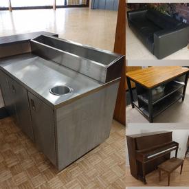 MaxSold Auction: This Charity/Fundraising Online Auction features metal bar counters, AV equipment, stackable chairs, upright piano, metal prep tables, mini-fridges, TV, chest freezer, display fridge, microwaves, commercial refrigerators, warmer, desk tables, foldable tables, office chairs, shelving units, square tables and much more!