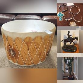 MaxSold Auction: This online auction features furniture such as a solid teak stand, desk, dresser, office chairs and others, plants, jewelry, Lladro figure, glassware, Nambe and Gzhel bowl, statuary, small electronics, patio heater, wall art, camera, hardware, Meillink combination safe, rawhide drum, bicycle, garden tools, BBQ grill, ceramic nativity set and much more!