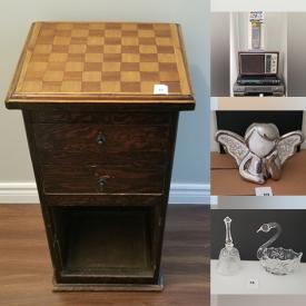 MaxSold Auction: This online auction features various items such as Records, Music DVD collection, posters, puzzles, Pyle Board Game, curtain rods, vintage Rocking Horse, Royal Worcester, Wine Glasses,  flower glasses and much more.