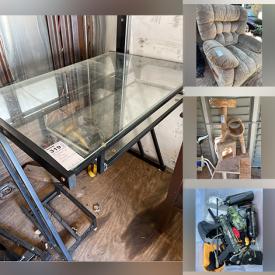 MaxSold Auction: This online auction features furniture such as coffee table, chairs, bar stool, arm chair, recliner chair, side table, metal frame desk, fireplace and metal shelves. Includes storage trunk, lumber material, Bar-B-Que grill, dog house, cat tower, portable massage table, pool table, water storage, golf clubs, stationary bike and lighting fixtures. Also includes collector bottles, trays and vases, birth bath feeders, dog kennel, picnic coolers, Pepsi cooler, kitchen appliances, paintball equipment, and glass wares. Also includes art glasses, vases, pottery, decanters, door hardware and much more!