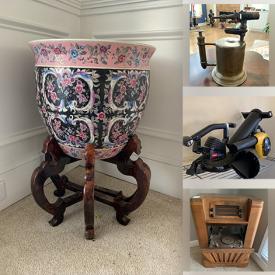 MaxSold Auction: This online auction features furniture such as chairs, coffee table, bar stools, tables, wooden file cabinet, nightstands and others, cleaning supplies, home health aids, sports equipment, lamps, decor, Howard Behrens print and other wall art, metal wine rack, chandeliers, phonograph, antique blowtorch, blower, home testers, canopy, mini fridge, OSB plywood, pet supplies, landscape bridge, tools and much more!