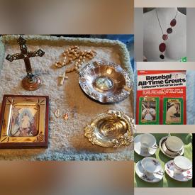 MaxSold Auction: This online auction features jewelry, football cards, hockey cards, hats, crystalware, postage stamps, cheeseboard, wicker basket, electronics, Elvis perpetual calendar, stockpot, BBQ grill blaster, metal box, small kitchen appliances and much more!