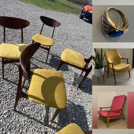 MaxSold Auction: This online auction features dresser, chairs, gold jewelry, silver plate items, ottoman, artwork, lamps, watercolour, mirrors, coffee table, bar cart, lounge chair, walnut dining chairs, miter saw, vases, sterling jewelry, MCM setee, decorative plates, pottery espresso machine, electric guitar and much more!