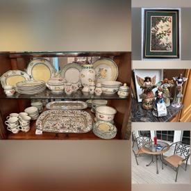 MaxSold Auction: This online auction features Villeroy & Boch\'s French garden fleurence dishware, Jim shore collectibles, coffee maker, glassware, microwave, kitchen utensils, Koehler bathroom hardware, tables, cookie jar, baskets, CDs, DVDs, blu-rays, electronics, recliner, rug, pots and pans, pet supplies, glass display case, china cabinet, dining table and chairs, decorative items, Pipka Santas, Christmas collections, vacuum, framed art, depression glass, Aladdin fine china set, glassware, sewing machine, crystal ware, tiffany style lamp, love seat, couch, bathroom lot, sentry safe, lamps, dresser, bed frame, camera collection, bookshelf, assorted beanie babies, woodblock print, patio, outdoor decor, planters, birdhouses, lawn seeder and much more