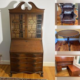 MaxSold Auction: This online auction features Mahogany secretary desk, recliner, sofa, patio, bunk beds, TVs, oak corner cabinet, chairs, tables, dresser, ottoman, washer and dryer, bookcase, combination safe, filing cabinet, artwork, high boy, cedar chest, refrigerator, metal shelving, rugs, faux Christmas tree, Noritake Goldwin china, grill, vinyl records, garden tools, board games, linens, office supplies, kitchen utensils, commemorative plates, CDs, fireplace tools, exercise bicycle and much more!