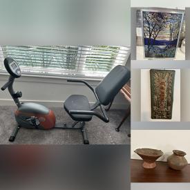 MaxSold Auction: This online auction features exercise equipment, antique chandelier, vintage Moorcroft bowl, antique brass stirrup shoes, sleeper sofa, patio furniture, stained glass panel artwork, vintage vases, vacuums, collector plates and much more!