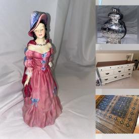 MaxSold Auction: This online auction features Royal Doulton figurines, amethyst & gold Ring, Hummel, teacup/saucer sets, Deruta pieces, area rugs, antique silver lockets, antique brooches, Ron Leonard oil painting, luggage, electric yard tools, camping tent and much more!