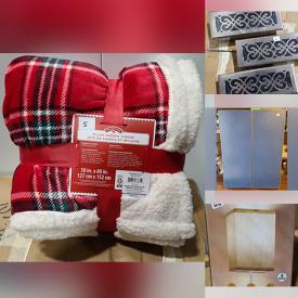 MaxSold Auction: This online auction features cabinet, vent covers, plush sherpa throw quilt nightstand rolling stool bedrail outdoor solar umbrella, fireplace screen, bathroom organizer rug light fixtures, lamps, flush mounted sconce office desk chair and much more!