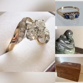 MaxSold Auction: This online auction features jewelry such as 18k gold and diamond rings, 14k gold topaz bracelet, and 14k gold necklace, MCM decor, original paintings, wool blankets, vintage chandelier, sterling silver, Indigenous art carvings and much more!