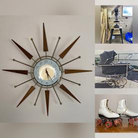 MaxSold Auction: This online auction features MCM furniture, vintage CorningWare & Pyrex, Lagostina pots, vintage roller skates, mantel clock, TV, luggage, barware, brass chandelier, cedar chest, vintage blanket box, camping gear, power tools, cowbells, garden tools, vintage baby pram and much more!