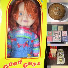 MaxSold Auction: This online auction features 30 inch Chucky doll, Topps basketball cards, collectible coins, Keith haring print and Christmas-designed CDs, Duro Deco letters, Little League baseballs, Vex Robotics lot, Pandemic board games, vintage Sizzlers Mach 500, Wen metal shears, Star Wars toys, CDs, prints, clarinet and much more!