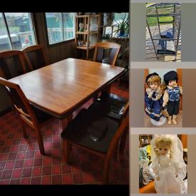 MaxSold Auction: This online auction features collector plates dining table, chairs, dolls, crystal ware, air conditioner, candle sticks, Christmas decor, sleigh, kitchen utensils, electronics, dishes, dolphin figurine, brass collection, spa stuff, jewelry, collection of pins, dresser and much more.