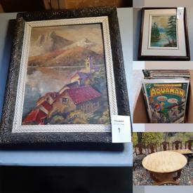 MaxSold Auction: This online auction features artwork bathroom vanity, comic lot, stamp, trading cards, vintage records, wooden cabinet, wine rack, dishware books, armchair, tools, wooden cabinet and much more.