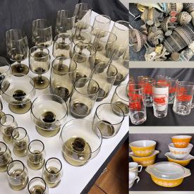 MaxSold Auction: This online auction features barware, glassware, vintage world cup scarves, Pyrex ware, corella corning dishes, oil lamp, pitchers, wool fabric, clothing, kitchen lot, Wedgwood porcelain, reel to reel player, linens, dresser, porcelain vase, vintage banquet lamp, chairs and much more.