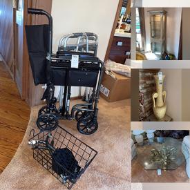 MaxSold Auction: This online auction includes furniture such as a king-sized bedframe, dresser, nightstands, Breuners sofas, coffee table, wingback chair, armoire, dining table set and others, kitchenware, small kitchen appliances, Lenox and Saji china, wheelchair, linens, lamps, vases, wooden statue, Waterford crystal, clothing, accessories, home decor, Necchi sewing machine, Sony TV and much more!