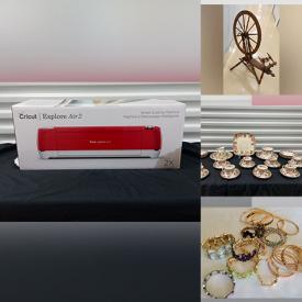 MaxSold Auction: This online auction features Cricut, antique spinning wheel, James Mont brass lamp, accent chairs, guitar amp, sewing machines, tea set, metal chandelier, wood screen, vintage Franz porcelain, Disney collectibles, costume jewelry and much more!