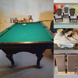 MaxSold Auction: This online auction features items such as Pool Table, Light, Books, Outdoor Chairs, Audio Equipment, Accessories, Printer, Blank CDS, Speakers, Stereo cabinet, Lawn Mower, Cooper Tires, Car Radio, Jack stand, Garden Supplies, Shelves and much more!