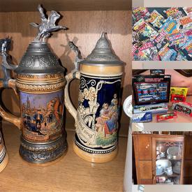 MaxSold Auction: This online auction features vinyl albums, vintage comics, vintage kitchen cabinet, wood chairs, diecast cars, collectibles such as NASCAR, trading cards, Harley Davidson, Hess, Avon bottles, German steins, china cabinets, MCM table, American Drew server and much more!