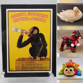 MaxSold Auction: This online auction features vintage Fitz and Floyd ceramic goose tureen, vintage British bulldog teapot, Adoration of the King reproduction, brooches, ornaments and other Christmas decor, vintage 1970s Christmas plates, Cuphead character decor, toys, glassware, Asian pedestal table, Korean band posters, Minnetonka, Winston Churchill, children\'s books and other books, jewelry, Star Wars collectibles, Shonen Jump magazines, Anisetta Evangelisti Liquore da Dessert art print, wall art, vintage Oak leaf face candleholder, Melissa and Doug puzzles, serving ware, CDs, office supplies, wall hanging, vintage Mikasa, VHS, Royal Copenhagen collectible plates and much more!