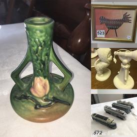 MaxSold Auction: This online auction features spindle style bed frame, jewelry, collector plates, Roseville pottery, Thomas Kinkade framed print, Disney painted cell, craft & sewing supplies, Snow Babies, David Winter cottages, vintage tools, table lamps, Bunnykins, train cars & track, steins and much more!