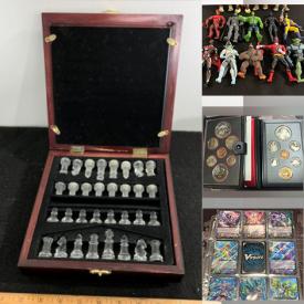 MaxSold Auction: This online auction features coins, silver coins, die cast cars, porcelain mugs, collectible figures, coins, banknotes, trading cards, post cards, envelopes, jewelry, silver plated vanity set, glass chest set, decorative piece, super heroes figures, Lego, Thomas the train lot, storage boxes and much more.