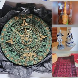 MaxSold Auction: This online auction features area rugs, small kitchen appliances, dining table & chairs, handcrafted copperware, mirrors, robot vacuum, upholstered armchairs, porcelain figurines, Mayan Wall Clock, walker, cowhide rugs, and much more!!