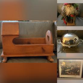 MaxSold Auction: This online auction features vintage Robert Furber prints, vintage Tiffany glasses, Waterford decanter, Longaberger basket, small kitchen appliances, Collectible Santas, costume jewelry, sewing machine, watches, crocks, patio umbrella, landscape spin wheel, area rug and much more!