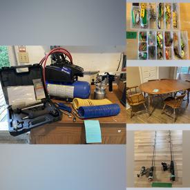 MaxSold Auction: This online auction features fishing rods and other items, kitchenware, Sony Playstation 4 with games, garden tools, Lawn Boy gas mower, wheelbarrow, space heater, hardware, tools, air compressor, furniture such as side tables, dressers, desk and much more!