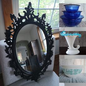 MaxSold Auction: This online auction features depression glass, art glass, vintage enamelware, perfume bottles, art pottery, teacup/saucer sets, wooden bird cage, milk glass, vintage thermos, vintage Pyrex,  vintage elephant planters, Fenton glass and much more!