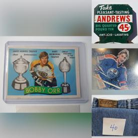 MaxSold Auction: This online auction features plush toy, non-sports and sports trading cards, vintage Gretzky stick, coins, ice auger, vintage shot glasses, Coca-cola collectibles, train cars, train tracks, Star Wars collection, cast iron bench, antique crates, posters, antique saw, goalie mask, commemorative stamps, signed puck, hockey pogs and much more!