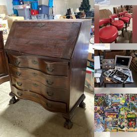 MaxSold Auction: This online auction features framed paintings, Lladro, collector coins, comic books, 40” Sony TV, Apollo 11 memorabilia, sports collectibles, furniture such as antique secretary, oak dining table, coffee tables, Pottery Barn chairs, and entertainment units, lamps, pottery, golf clubs, record albums, costume jewelry and much more!