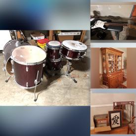 MaxSold Auction: This online auction features furniture such as dressers, china cabinet, desk, bedframes, chairs, bookshelves, sofa table, TV table, sofa, tables, casino folding game table and others, electric broiler, bakeware and other kitchenware, small kitchen appliances, luggage, linens, dolls, seasonal decor, vintage Stratocaster guitar, upright piano, Swingstar drums, books, trading cards, toys, scroll saw, electric drills and other tools, Kona bike, workout bench, plants, wall art, clothing, rug and much more!