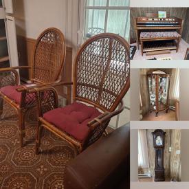 MaxSold Auction: This online auction features furniture such as wicker chairs, curio cabinet, folding chairs, table, chairs, loveseat, media cabinet, Lane dresser, office chair, roll top desk and others, Polaroid cameras, vintage cameras, clothing, home hardware, bedding, Compco projector, cleaning supplies, costume jewelry, kitchenware, small kitchen appliances, Aian decor, mirrors, silverplated items, Conn organ, wall art, chess set, electronics, jewelry, McDonald\'s collector glasses, cat figurines, decor, lamps and much more!