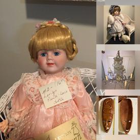 MaxSold Auction: This online auction features porcelain doll collection, Wedgwood Christmas plates, cookie jars, oil lamp, china flower ornaments, vintage irons, slag glass ceiling light, African wood masks, sports trading cards, vintage toys, antique biscuit jar, brass trinket boxes, vintage jewelry boxes, collector plates, vintage crocks, vintage Spanish goblets, mantle clocks, antique castor sets, art glass, Royal Doulton figurines, Toby jugs, teacup/saucer sets, perfume bottles, vintage vanity sets and much more!