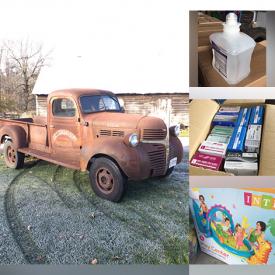 MaxSold Auction: This online auction features 1947 Dodge Truck, La-Z-Boy recliner, event tables & chairs, chaise lounge, new sanitizing gel, new styrofoam trays, new disposable underwear, slipper chairs, refrigerator/freezers, new face shields, masks, & gloves, new disposable coveralls, bicycle racks, patio chairs, wheels & tires, ATV wheels, snow tires, new medical isolation gowns and much more!