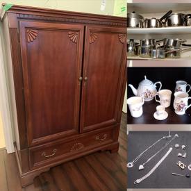 MaxSold Auction: This online auction features Toshiba TV, crystal ware, Limoges, artwork with COA, collector plates, furniture such as MCM platform bed, nightstands, armchairs, and loveseat, yard tools, lamps, books, shelving units, power tools, DVDs, clothing, stereo equipment and much more!