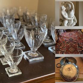 MaxSold Auction: This online auction features rainbow-tinted wine goblets, brandy snifters, antique decanters, Italian sculpture, antique Persian rug, stereo equipment, antique sofa & chair, Edwardian side table, butler table and much more!