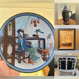 MaxSold Auction: This online auction features collector plates, steins, art glass, Dave Chapple print, Colagone LE lithograph, brass rubbing, Jeff Nelson wood inlay, NIB Simply Fit board, electric fireplace stove, DVDs, Fenton vase and much more!