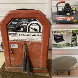 MaxSold Auction: This online auction features arc welder, camping gear, golf clubs, tiller, karaoke party bundle, small kitchen appliances, ladders, oil can collection, drafting table, sewing machine, air compressor, floor jack, vacuums, bocce balls, electrical supplies, BBQ grill, pottery making tools and much more!