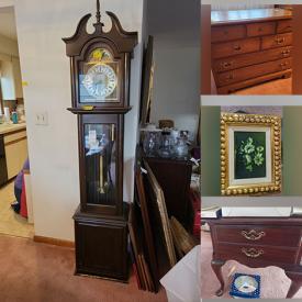 MaxSold Auction: This online auction features a Thomasville dresser, nightstand, secretary hutch, file cabinet, Grandfather’s clock, mirror, sewing machine, glass lamp, costume jewelry, Christmas decor and much more!