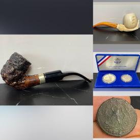 MaxSold Auction: This online auction features antique burl pipes, antique Meerschaum pipes, silver coins, coin sets, silver dollar belt buckle, American coins, Canadian coins, early British coins, ancient coin, and much, much, more!!