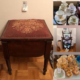 MaxSold Auction: This online auction features furniture such as side tables, display shelf, antique commode, side tables and others, clothing and accessories, vintage Avon, Paragon, Royal Adderley, Royal Albert and Taylor & Kent teacups, East Asian carvings, footed plates, figurines, Sebring and Limoges "Rosalie" serving set, Fire King glassware, vases, Hollie Hobbie, soapstone, Tonka, trains, vintage activities, vanity items and much more!