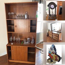 MaxSold Auction: This online auction features furniture such as an MCM shelf, double bedframe, bistro chairs, MCM hutch and others, lamps, mantel clock, kitchenware, lamps, wall art, cuckoo clock, small kitchen appliances, Insignia TV, concrete bird bath and much more!