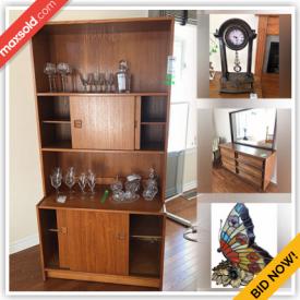 MaxSold Auction: This online auction features furniture such as an MCM shelf, double bedframe, bistro chairs, MCM hutch and others, lamps, mantel clock, kitchenware, lamps, wall art, cuckoo clock, small kitchen appliances, Insignia TV, concrete bird bath and much more!